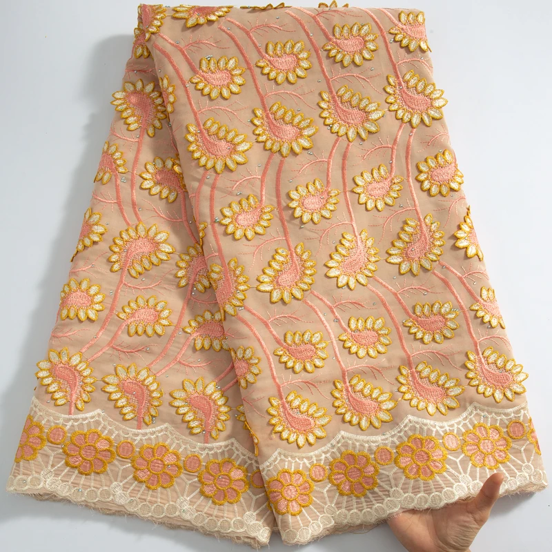 SJD швейцарская вуаль кружева в африканском стиле 3D хлопковая кружевная ткань 2024