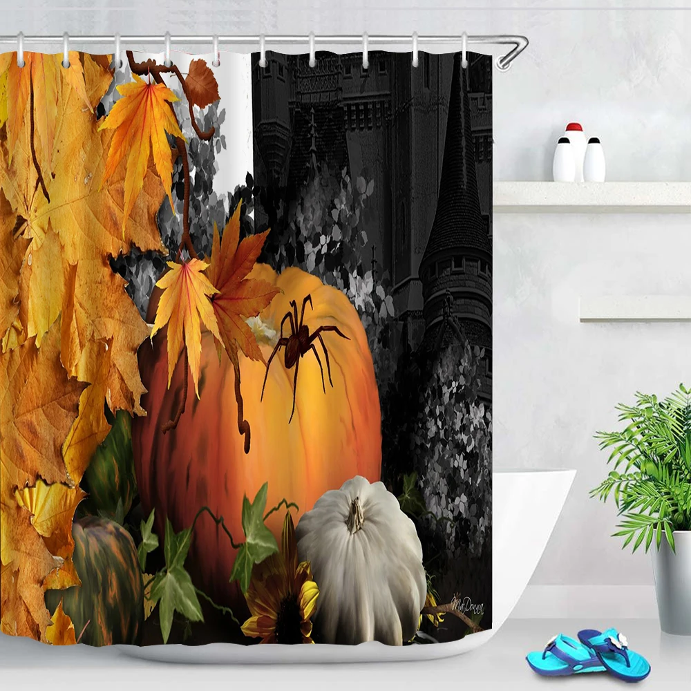 

2022 New Halloween Scary Pumpkin Castle Shower Curtain Bathroom Bathtub Screen Kitchen Waterproof Kids Bathroom Rideau De Douche
