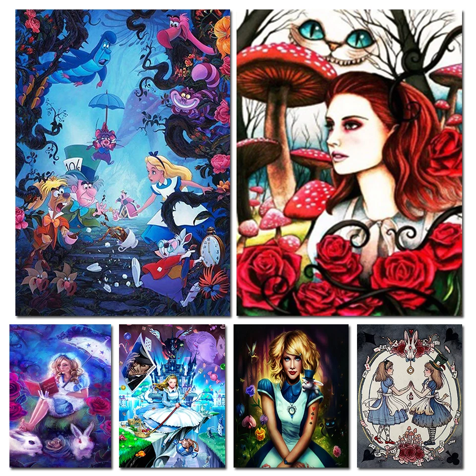 

Diy Diamond Painting Fantasy Cartoon Alice In Wonderland Hobby Art 5D Diamond Embroidery Fairytale Disney Portrait Home Decor