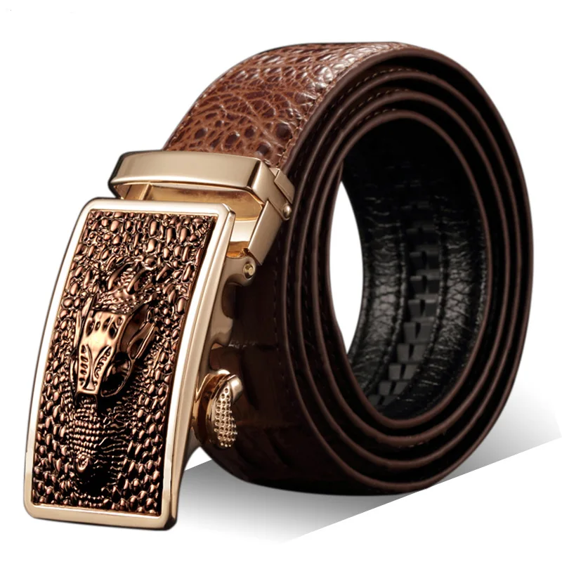 3.5cm European Vintage Fashion Luxury Genuine Leather Men's Belt Crocodile Pattern Jeans Suit Pants Automatic Buckle Belt Men's