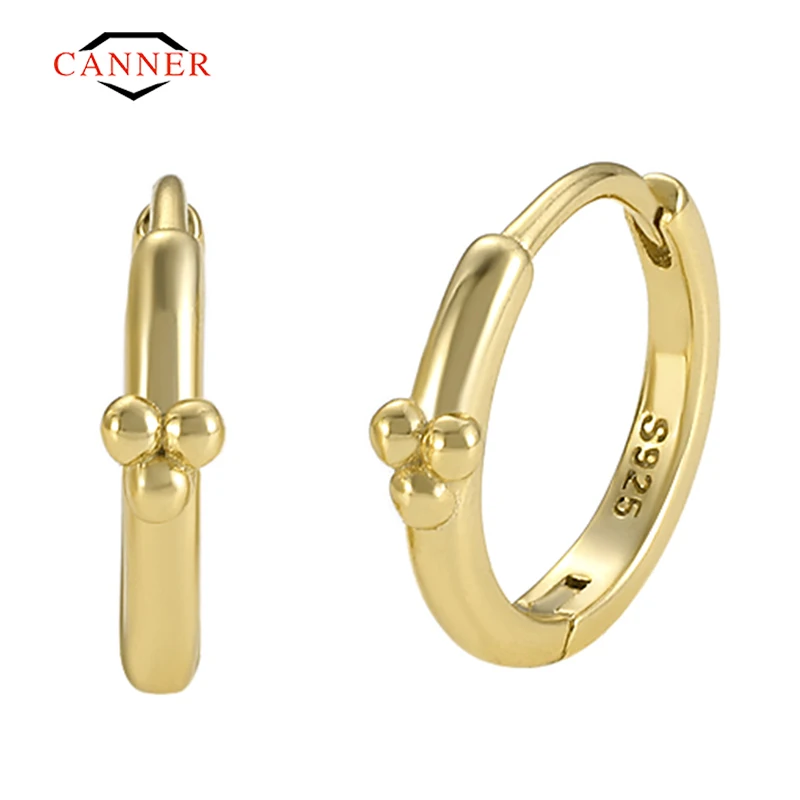 

CANNER Real 925 Sterling Silver 18K Gold Plated Simple Style Round Huggie Hoop Earrings for Women Girls Fine Jewelry Pendientes