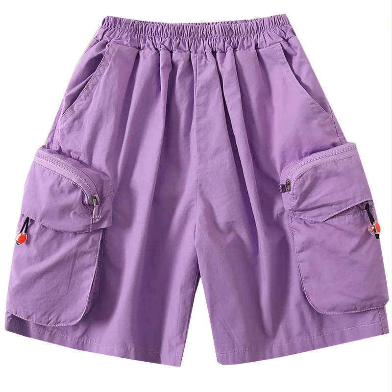 

2022Boys Summer Shorts Kids Solid Colour Five-point Cargo Pants Korean Version 3-8Years Children's Overalls Waistband Trousers
