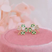 green plaid clover stud earrings exquisite small versatile earrings loose batch