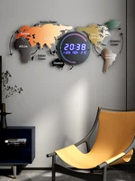 luxury world map wall clock digital light silent watches modern electronic clocks wall home decor living room decoration gift
