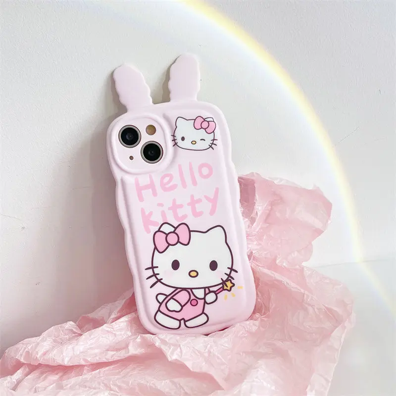 

Kawaii Hellokitty Sanrio Cartoon Stereo Rabbit Ear Iphone 13 Phone Shell Apple 12 Full Package 11 Soft Shell 14 Dirt Resistant