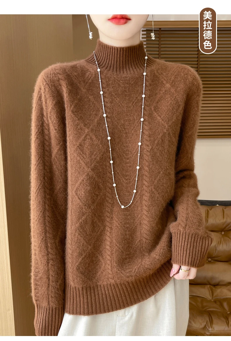 Женский свитер из 100% осенне-зимней шерсти свободный и толстый шерстяной с