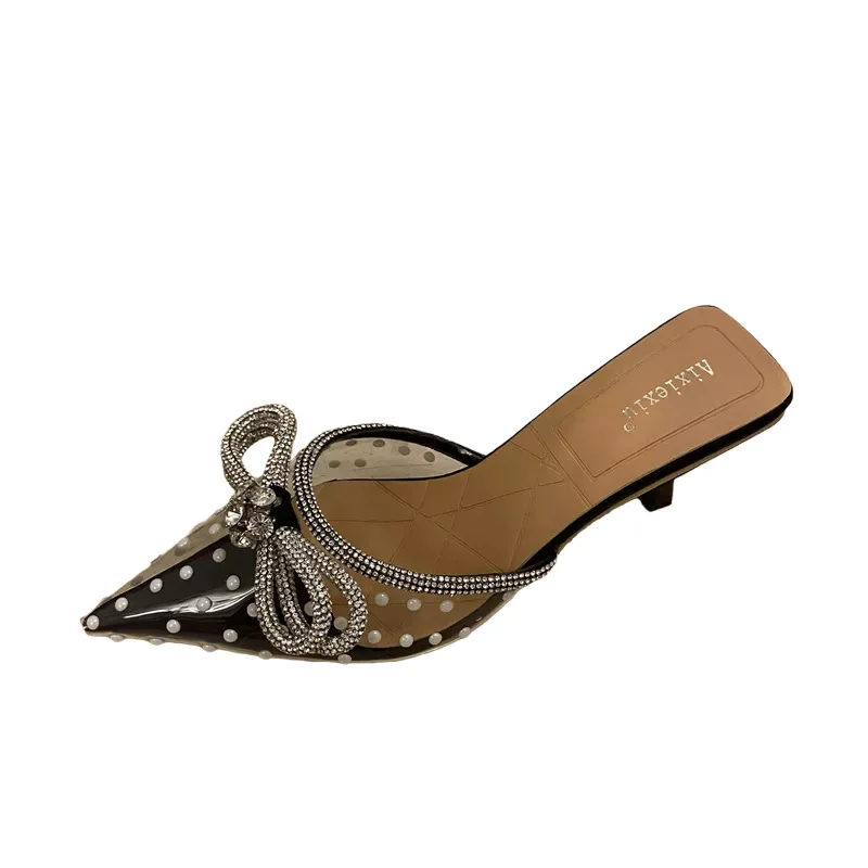 Alionly 2024 новые женские туфли на шпильках Baotou полупрозрачные сандалии с бантиком