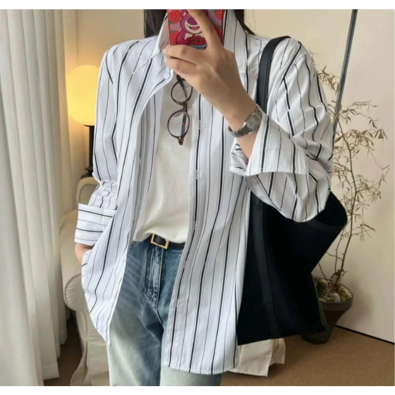 25-летняя новая TT Nordic черно-белая полосатая рубашка из хлопка и поплина в стиле