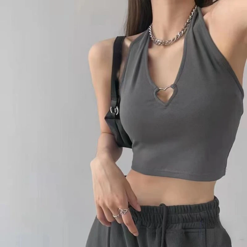 

Women V Neck Hearted Hollow Out Halter Camis Tank Tops 2022 Summer Fashion Slim Cropped Lace Up Camisole Y2k Top Clothes