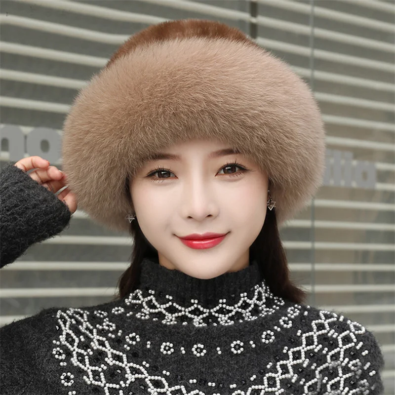 Mink Bomber Hat Winter New Real Fox Fur Hat Luxury Quality Winter Hat Elastic Warm Soft Fluffy Fisherman's Hat Natural Fur Hat