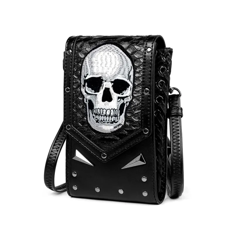 

2023 New Women's Bag Women's One Shoulder Crossbody Bag Outdoor Skull Head Locomotive Bag Mobile Phone Bag