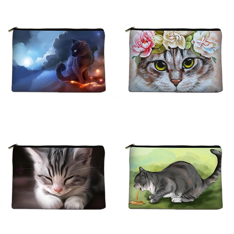 

Cartoon Cat Cosmetic Bag Canvas Toiletry Storage Bag Bridesmaid Gift Travel Portable Handbag