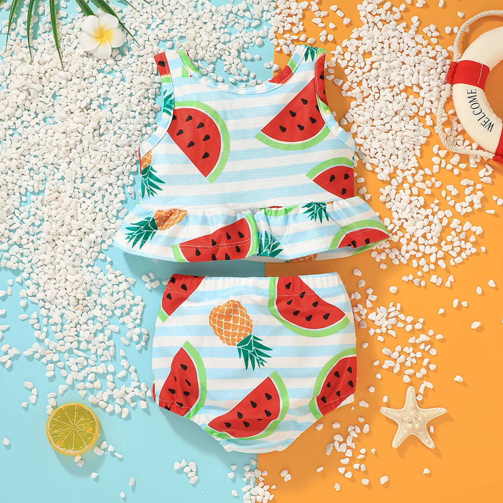 Купальник-бикини Летний для девочек комплект из двух предметов с оборками в