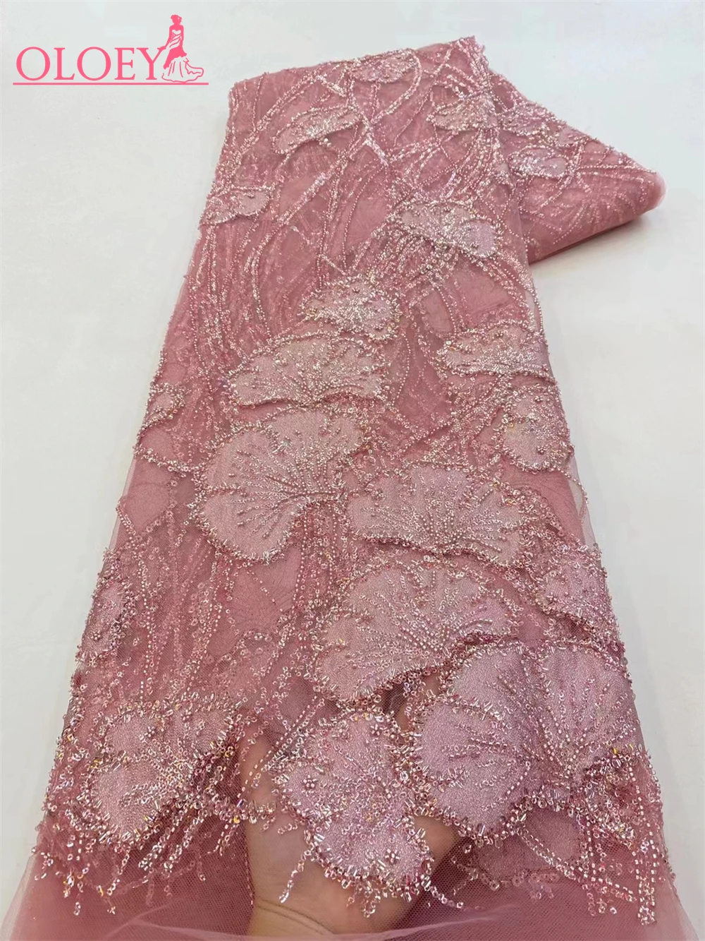 

Fashion Elegant French Embroidery Beaded Lace Fabric African Nigerian With Sequins Fabric For Wedding Dress