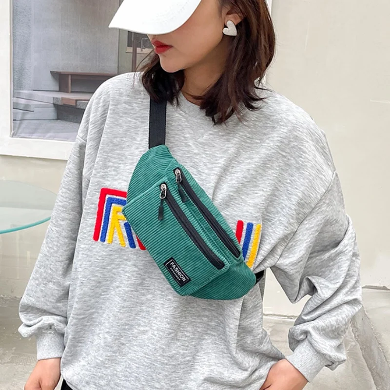 

Corduroy Women's Waist Bag Small Canvas Ladies Casual Shoulder Crossbody Bags Fashion Fanny Pack Female Solid Color Chest Bag