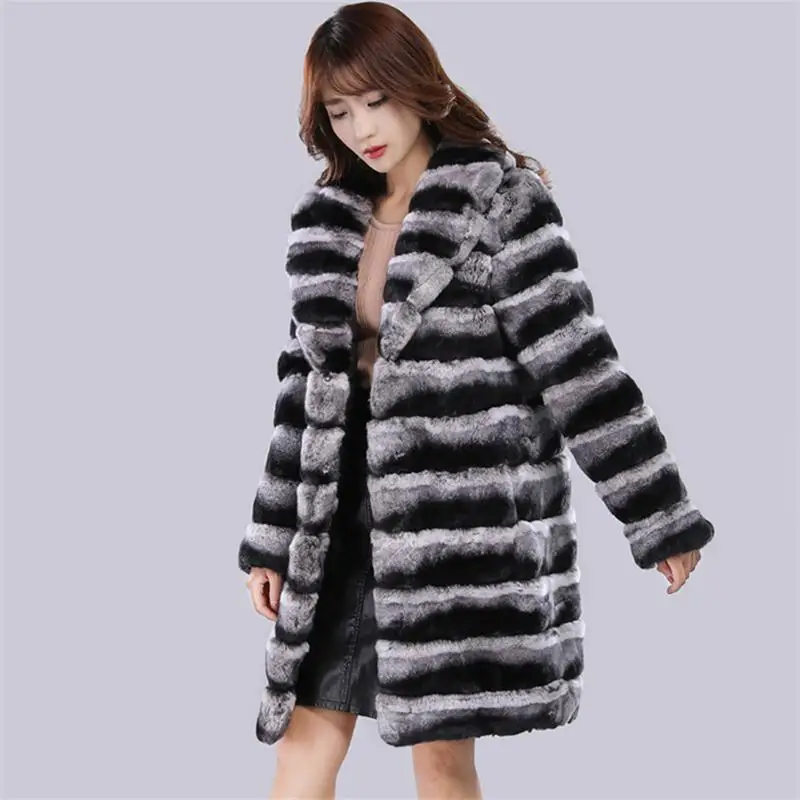 Street Otter Rabbit Fur Imitation  Coat Women's Winter Warm Mink  Casual Medium Long Thick Trench