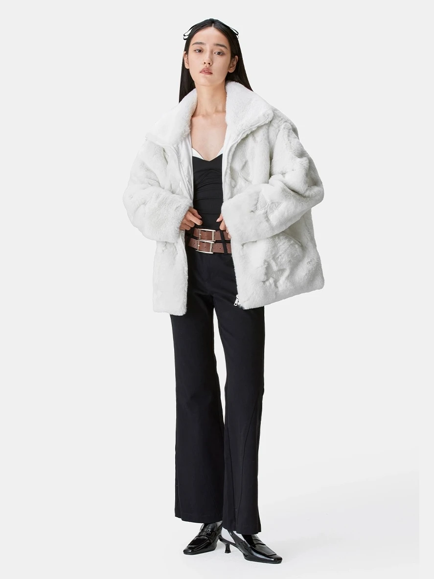  Верхняя одежда из меха с полным принтом для женщин свободная куртка на хлопковой