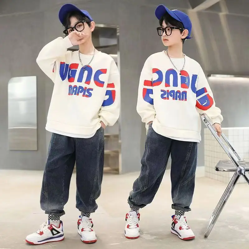 

Детский свитшот с длинным рукавом и буквенным принтом, в Корейском стиле