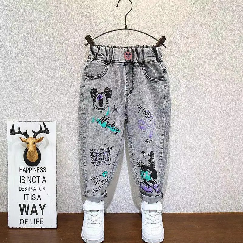 Джинсы для девочек-подростков 3-6 лет повседневные штаны с рисунком граффити