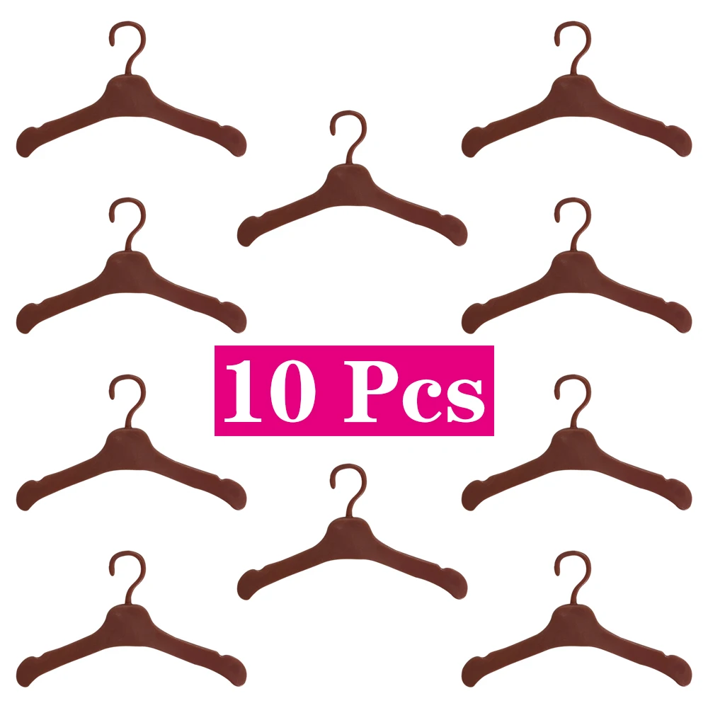 

NK 30CM Princess 10 Pcs Fashion Brown Hanger Clothes Coat Sorting Toys Plastic For Barbie Accessories Doll Child New Year Gift