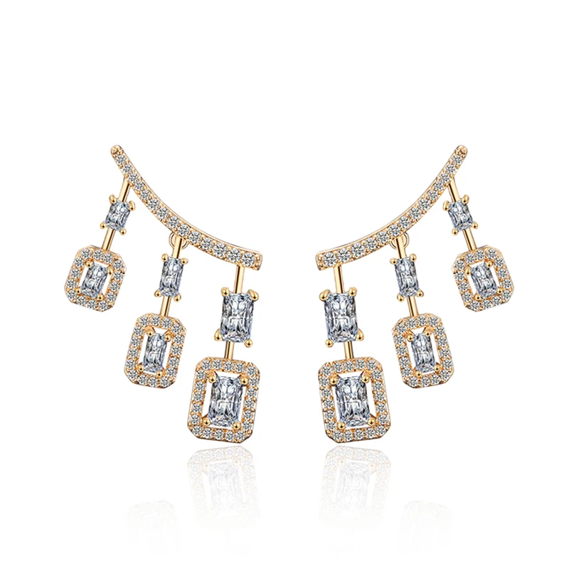 

Luxury Gold Silver Color Statement Earrings Jewelry with Geometric Square CZ Zirconia Crystal Ear Stud for Women Wedding Gift