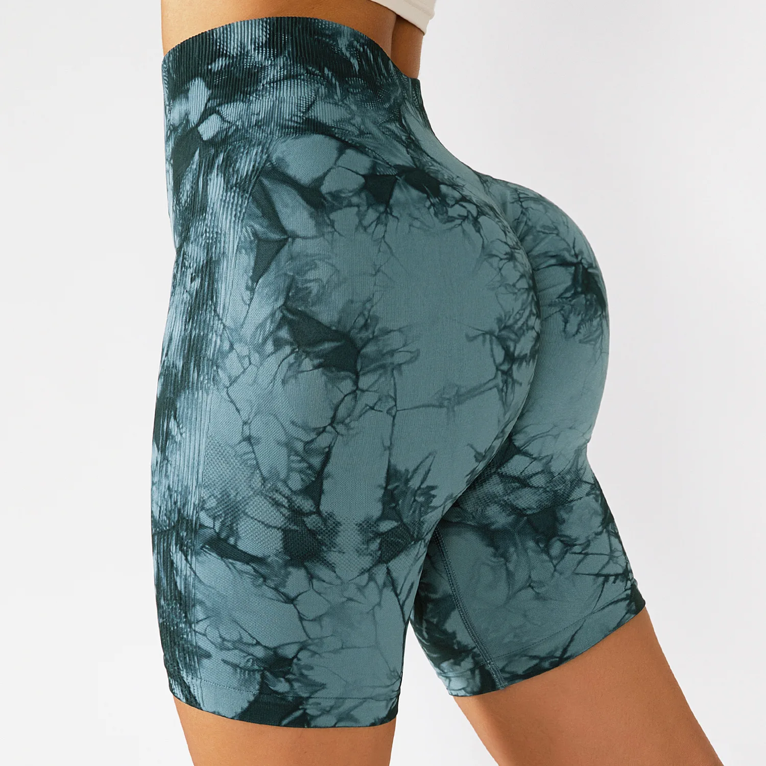 

Women High Waist Compression Butt Lifting Moisture Wicking Training Yoga Scrunch Tie Dye Biker Shorts With Push Up Yoga Shorts