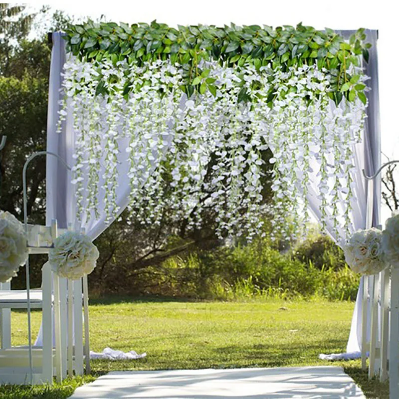 

12Pcs 8/11cm Artificial Wisteria Flowers Fake Wisteria Vine Ratta Hanging Garland Silk Flowers String Home Party Wedding Decor