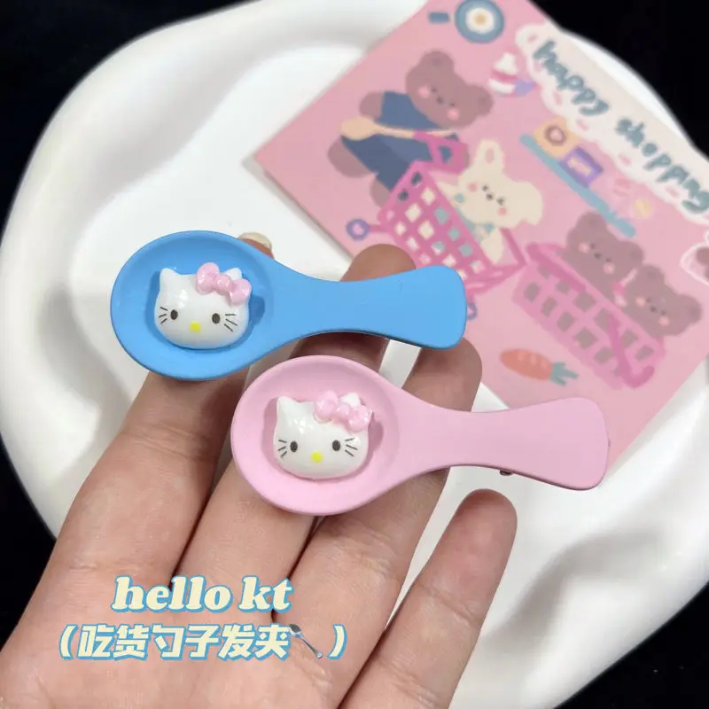 

Милые Мультяшные заколки Hello Kitty в виде ложки, забавные заколки для волос в стиле ins, с имитацией ветра, в японском и корейском стиле, для девоч...