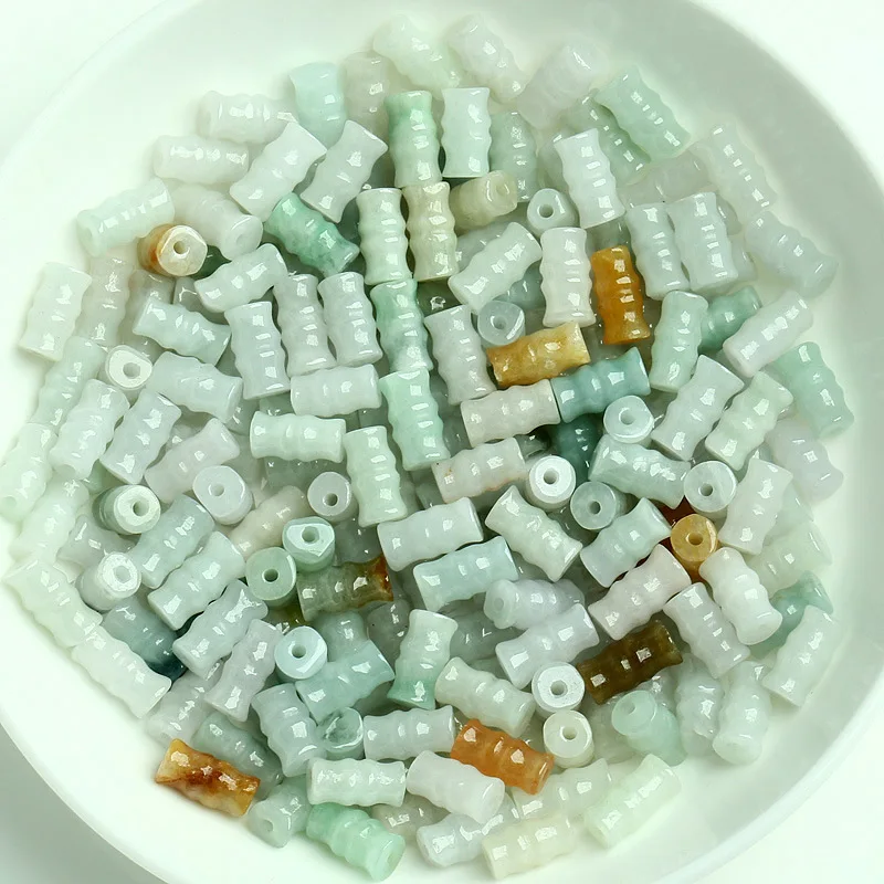 

9*5mm Natural Burma Jade Bamboo Knot Beads Tools For Jewelry Making Diy Bracelet Necklace Myanmar Jadeite Bamboo Bead Accessorie