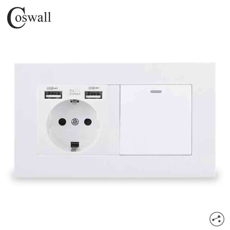 COSWALL Европейская Россия Испания настенная розетка с 2 USB-портами для зарядки + 1 Gang