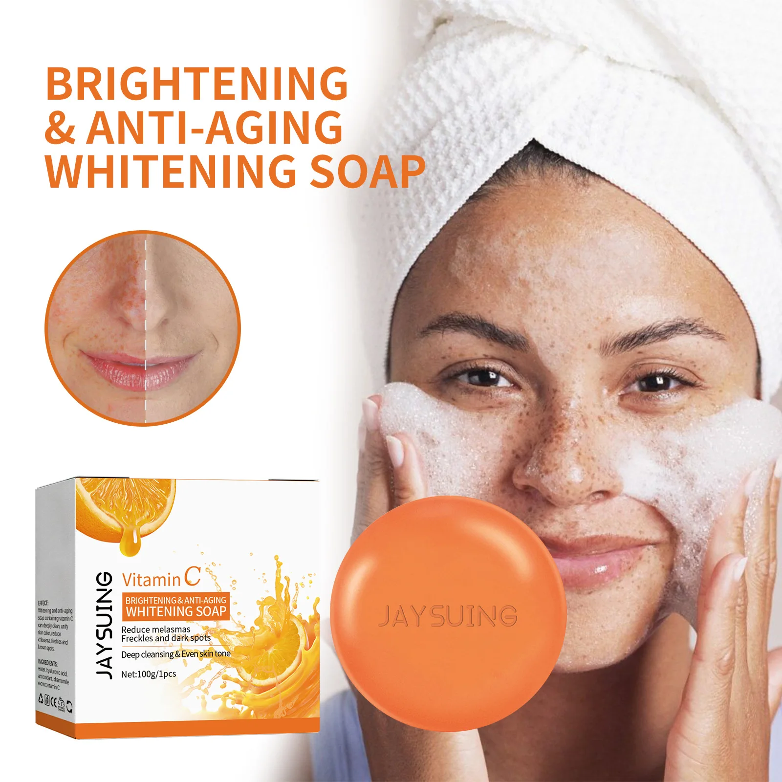 Vitamin C 100g Anti-wrinkle Brightening Soap Facial Cleaning Brightening Whitening Anti-wrinkle Anti-aging Facial Soap