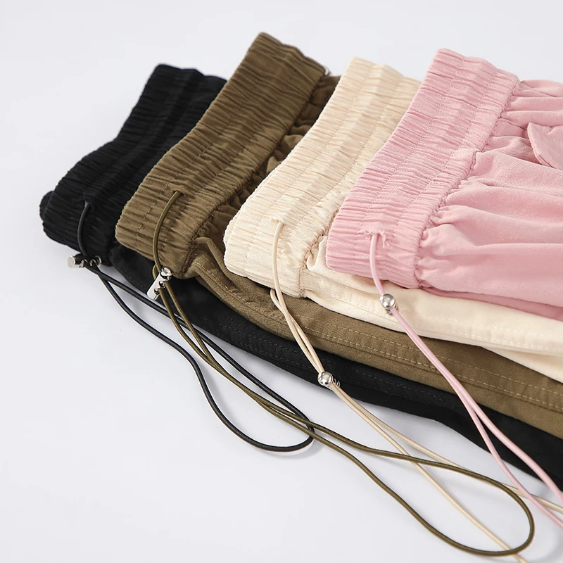 DFRCAEG 2023 Summer Wide Leg Cargo Shorts For Women High Elastic Waist Big Pockets Loose Half Length Pink Black Shorts Female