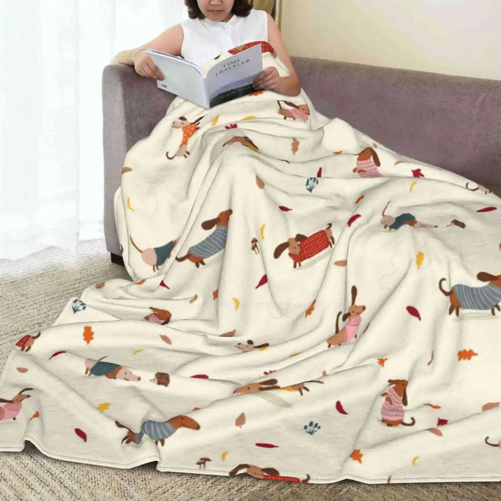 Милые свитера Dachshunds на зиму с осенними листьями мягкое теплое тонкое одеяло