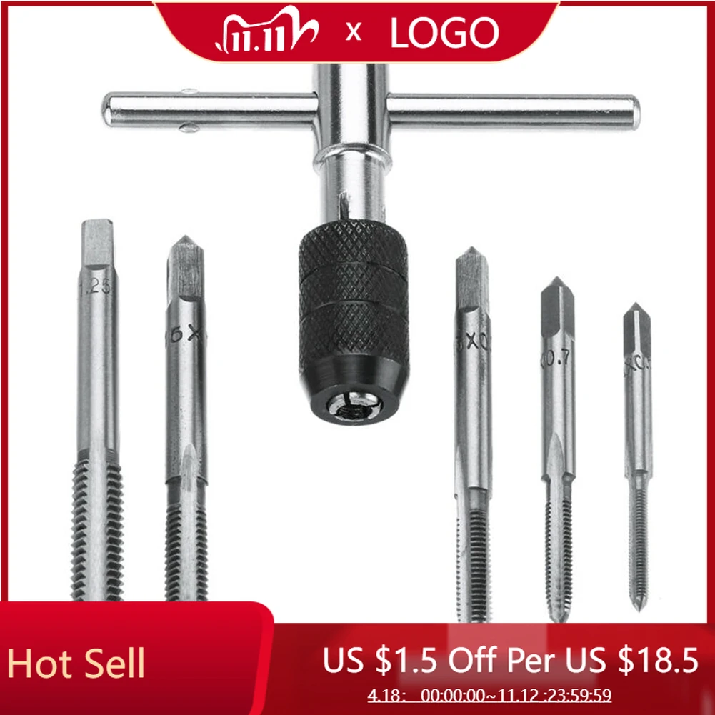 

6pcs M3-M8 Tap Drill Set T Handle Ratchet Tap Wrench Machinist Tool With Screw For Shrinking Hand Tool