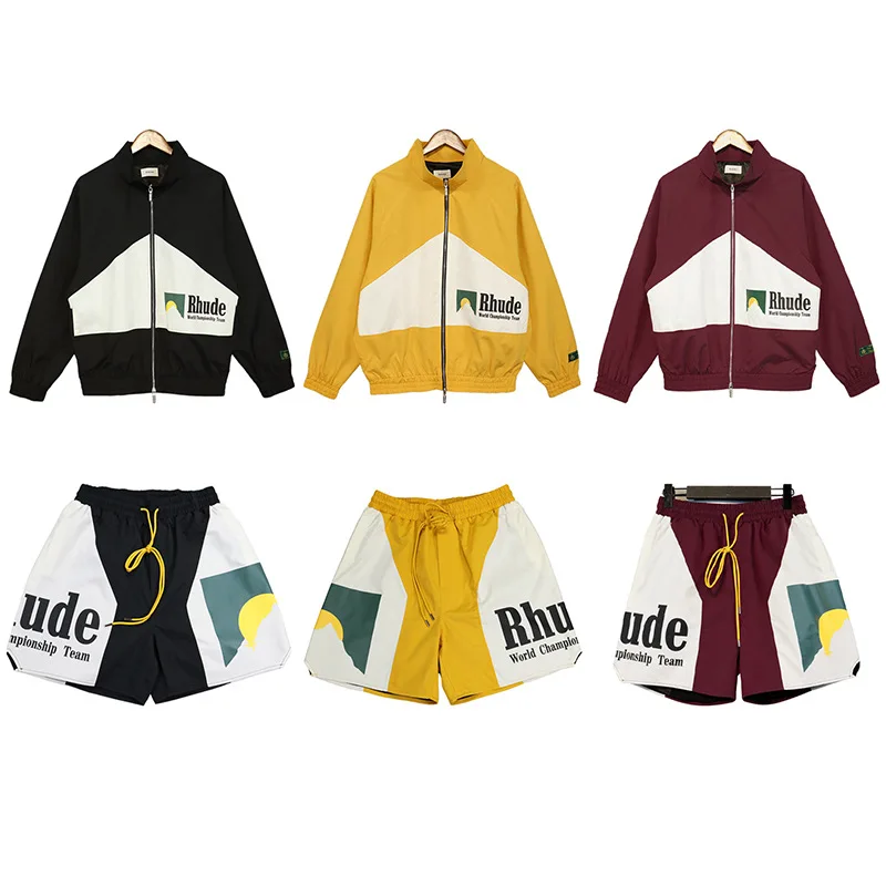 

2023FW Pill Zipper Vintage Rhude Jackets Men Women Streetwear Moonlight Sunset Printing Rhude Outwear Coats Splicing With Tags