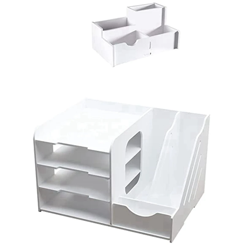 

1Set Desk File Holder Office Supplies Organizer Storage Office School Studio Home Desk Accessories And Workspace Organizer White