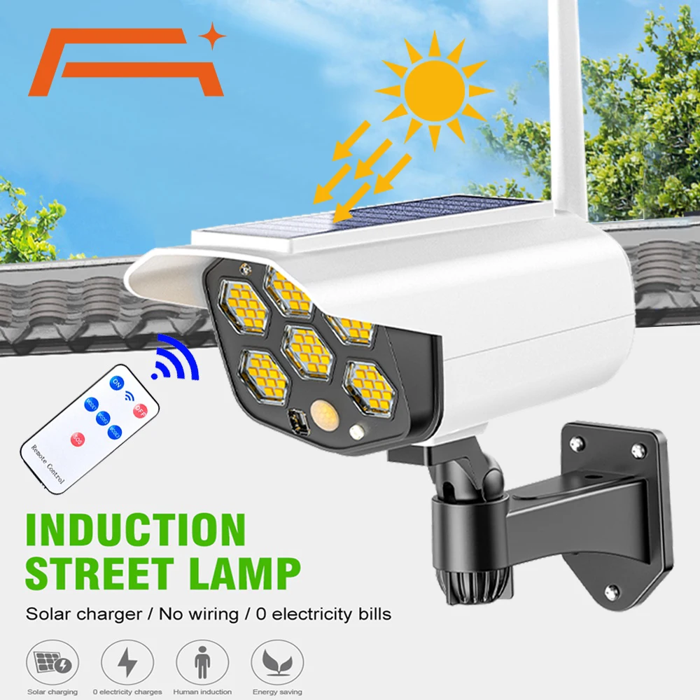

LED Solar Outdoor Light Simulation Surveillance Fake Camera Searchlight Human Body Induction Garden Stree Light IP66 Waterproof