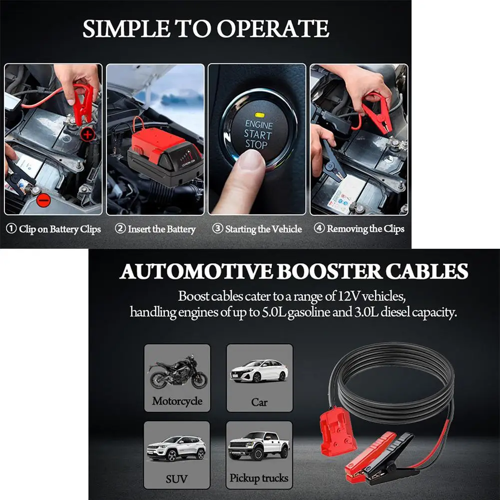 6.56FT Автомобильный Кабель быстрого запуска подходит для Milwaukee и автомобильного