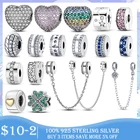 Распродажа, зажим из стерлингового серебра 925 пробы с фианитами, бусины-шармы с ограничителем, подходят для оригинальных браслетов, ювелирные изделия, подарок для женщин