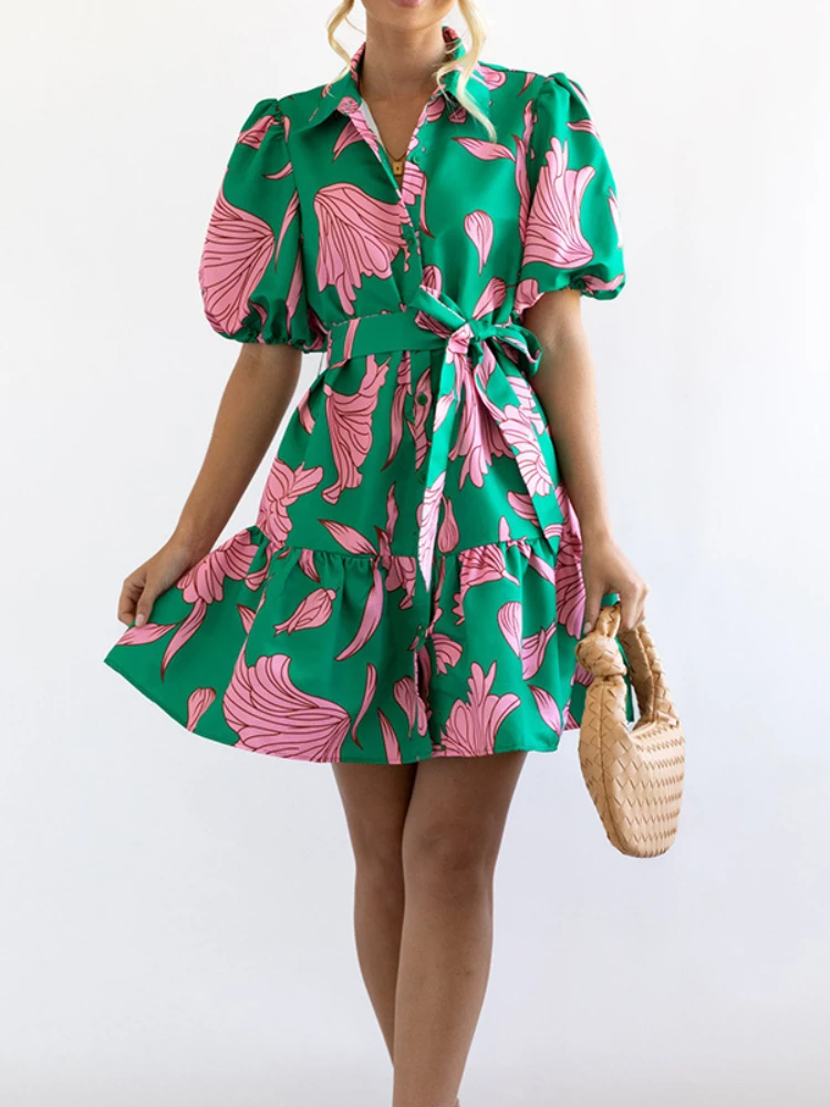 

Элегантное платье с принтом в стиле бохо, женское повседневное свободное платье-трапеция с V-образным вырезом и расклешенными рукавами, летние женские платья-рубашки для отпуска, платья, 2023