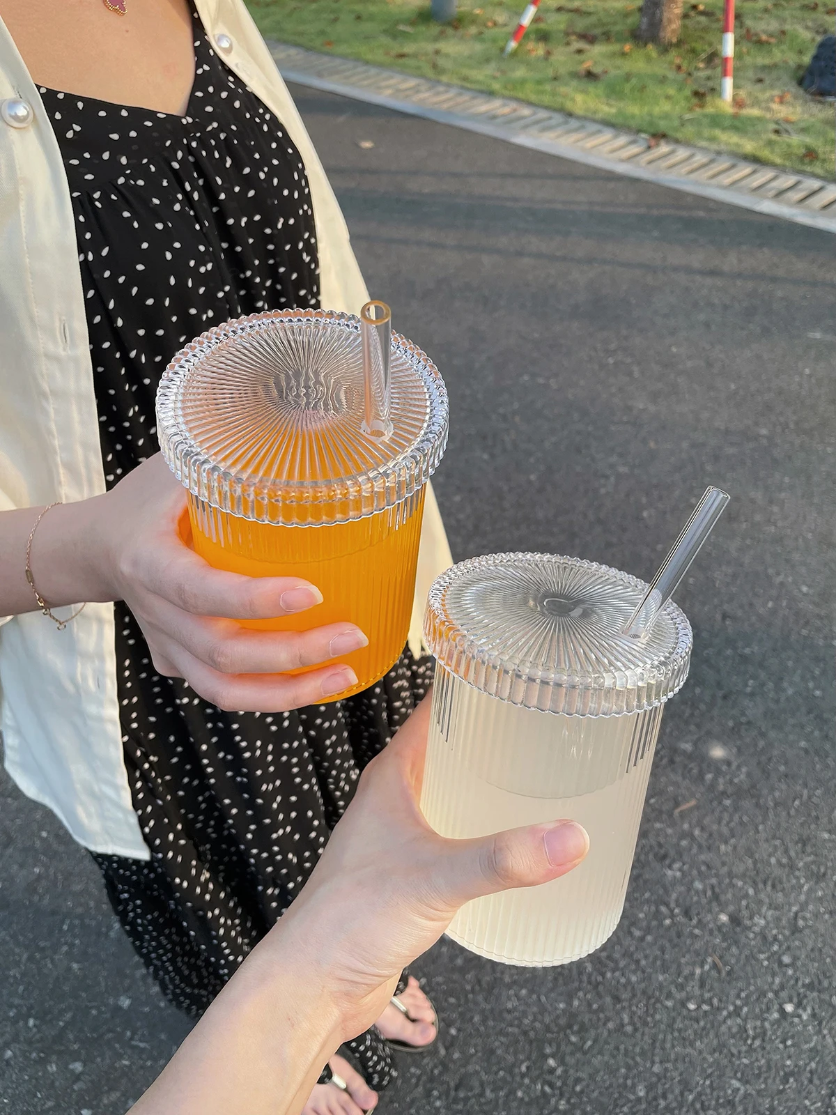 

Sweet Your home 1pc Japanese Style Simple and Beautiful Cup Glass Straw Cup Chic Milk Coffee Cup with Lid