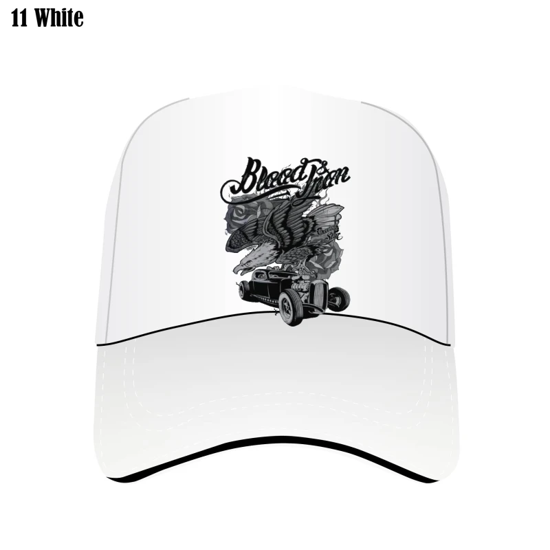 

Blood & Iron Bill Hats Hotrod Muscle Car Custom Wheels Garage Built Graphic Bill Hat Organic Cotton Men Custom Hat