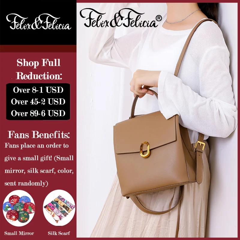 

FELIX & FELICIA New Fashion Backpacks Shoulder Bags For Women Casual Ladies Genuine Leather Handbag Retro Designer Tote Backpack