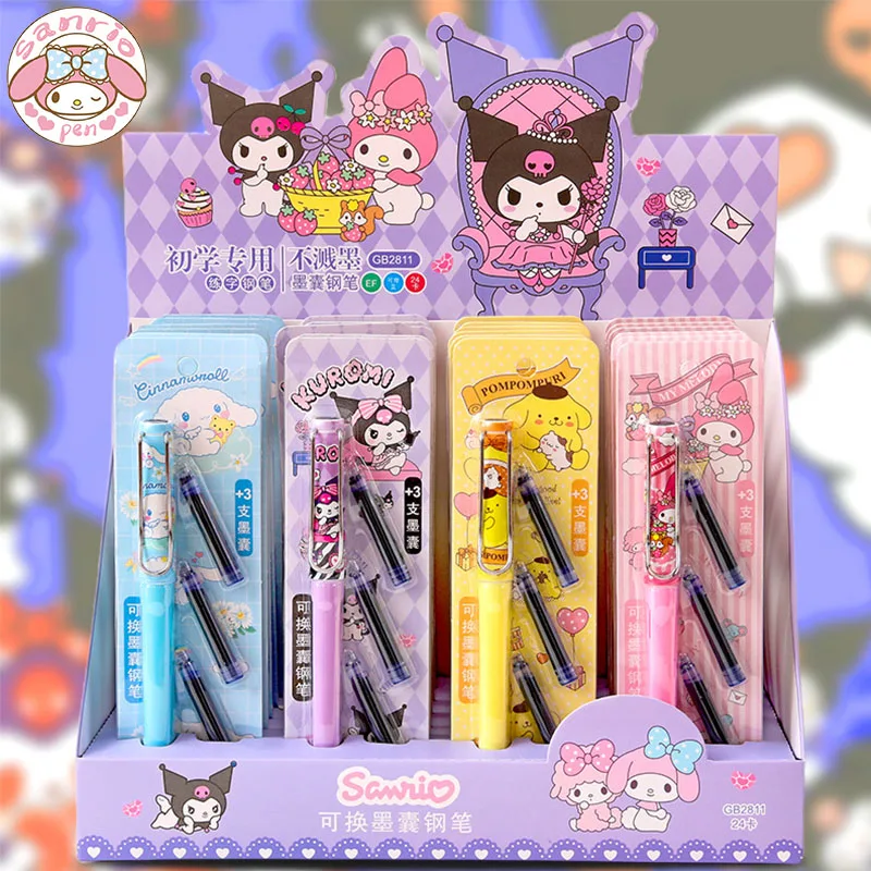 

Genuine Sanrio Fountain Pen Kuromi Melody 24pcs Replaceable Ink Bag Blue 0.5 School Student Practice Pen Pupils Learn Stationery