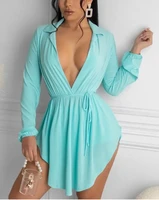 chaxiaoa summer 2022 women new plunge long sleeve ruched fashion top shorts set