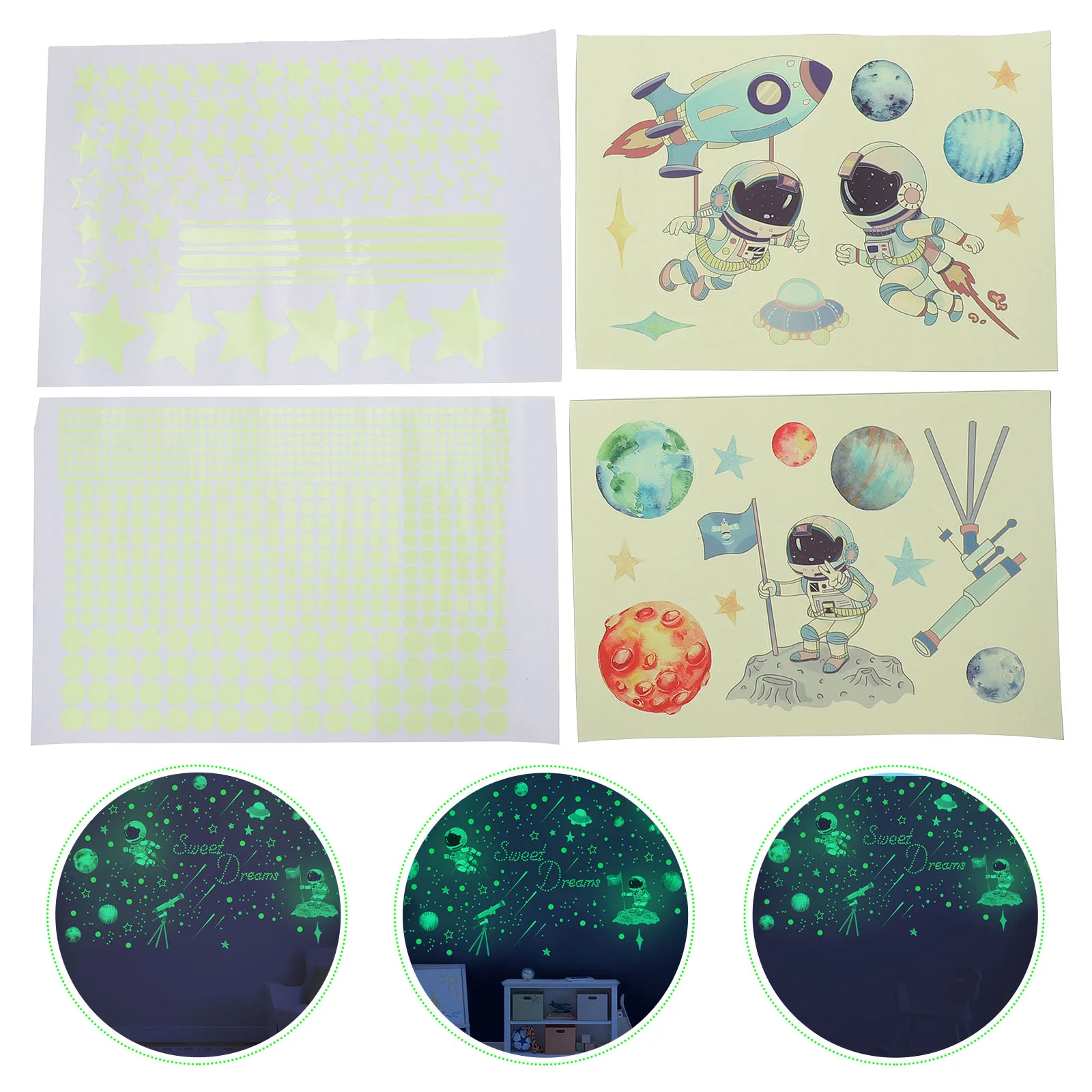 

Wall Decals Stickers Space Sticker Wallpaper Bedroom Kids Background Luminous Glowing Astronaut Planet Decor Cabinet Flower