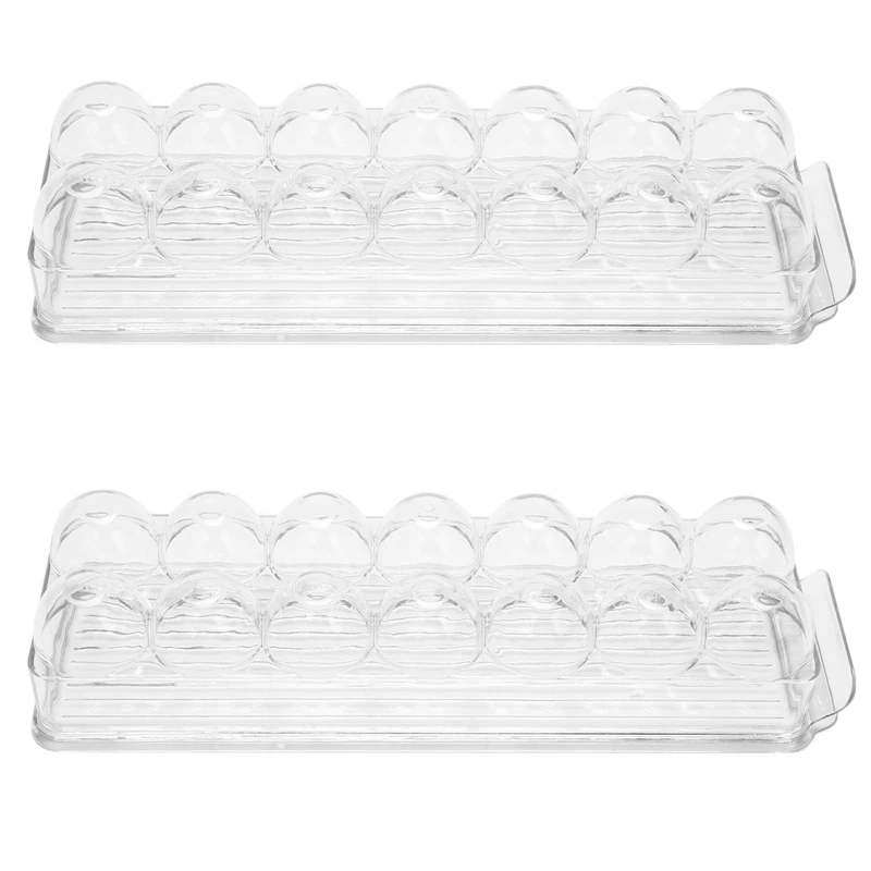

2X 14 Grid Clear Acrylic Fridge Refrigerator Egg Storage Holder Organizer Tray Fresh Plastic Egg Container For Kitchen