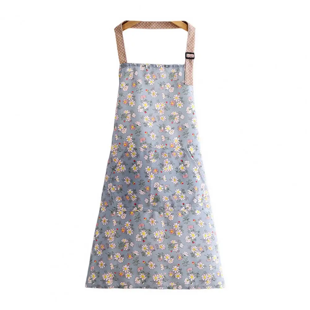 

Durable Cooking Bib One Size Kitchen Apron Sleeveless Women Floral Print Cooking Apron Cleaning Bib Oil-proof