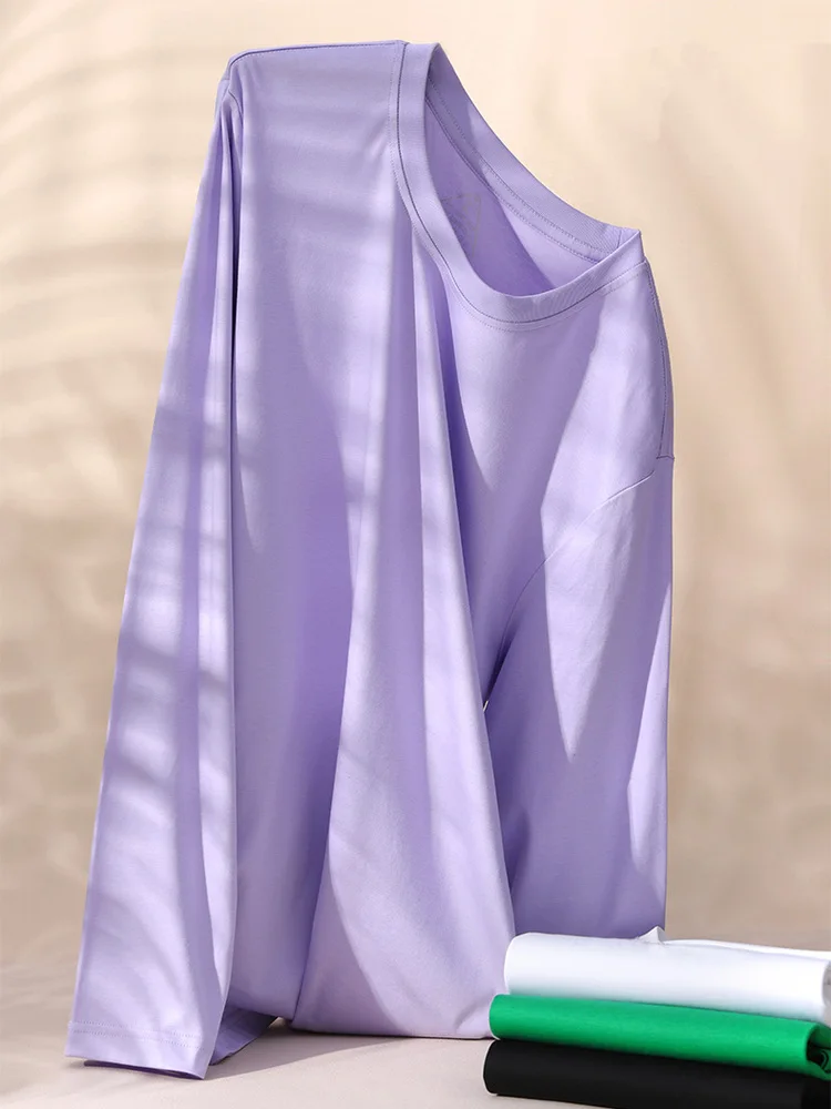 Dplay [Huipin] | Base Handy Gadget Minimalist round Neck Lavender Purple Loose and Lazy Sle Shirt