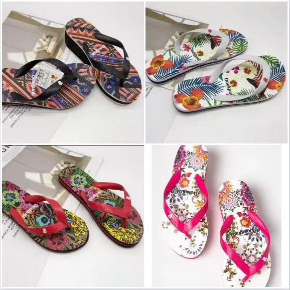 

Foreign trade original single Spanish desigual slippers summer pattern sponge cake thick bottomed miter beach sandals